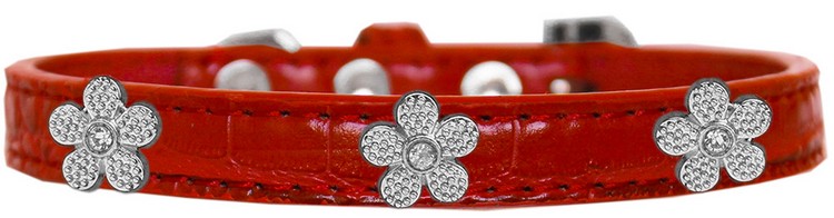 Silver Flower Widget Croc Dog Collar Red Size 16